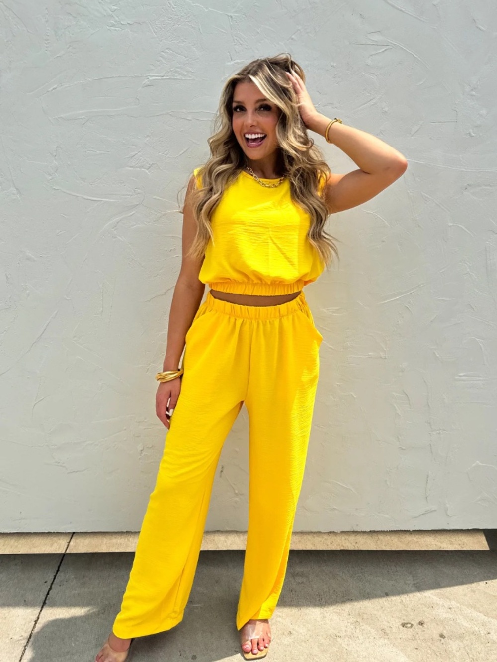 Yellow Wide Leg Pants Set